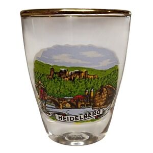 Heidelberg Shot Glass Clear Gold Rim Souvenir Germany Made in France